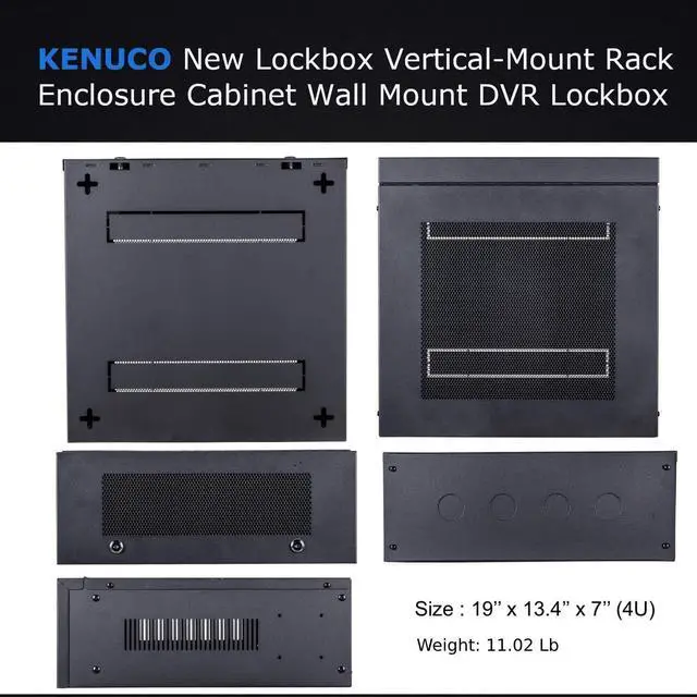 Alt view image 3 of 5 - Kenuco 4U Heavy Duty 16 Gauge Steel DVR Security Lockbox with Swing Open Top (19'' x 13.4'' x 7'' 4U)