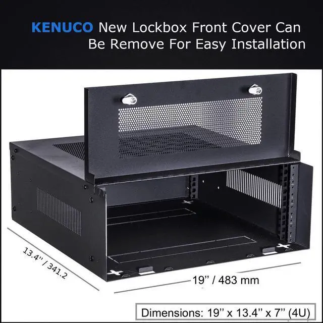 Alt view image 4 of 5 - Kenuco 4U Heavy Duty 16 Gauge Steel DVR Security Lockbox with Swing Open Top (19'' x 13.4'' x 7'' 4U)