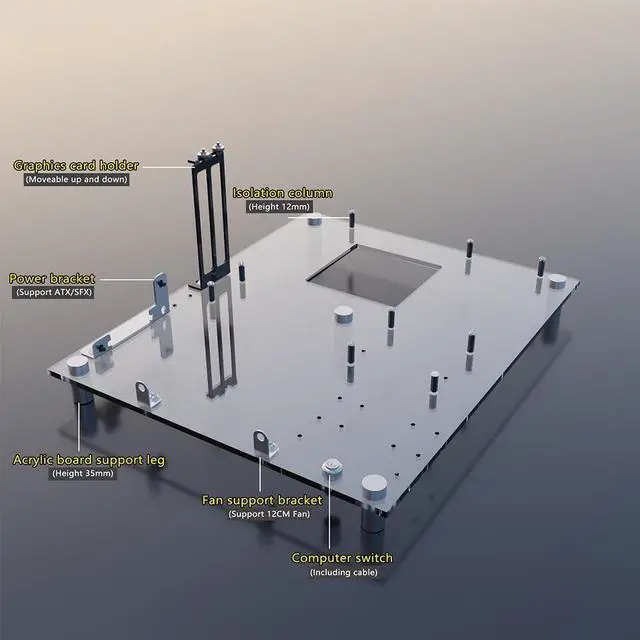 Alt view image 3 of 5 - DIY Acrylic Open Frame PC Case for MATX, ITX Motherboards  Gaming & Test Bench Rack for PC Builds