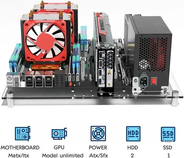 Alt view image 4 of 5 - DIY Acrylic Open Frame PC Case for MATX, ITX Motherboards  Gaming & Test Bench Rack for PC Builds