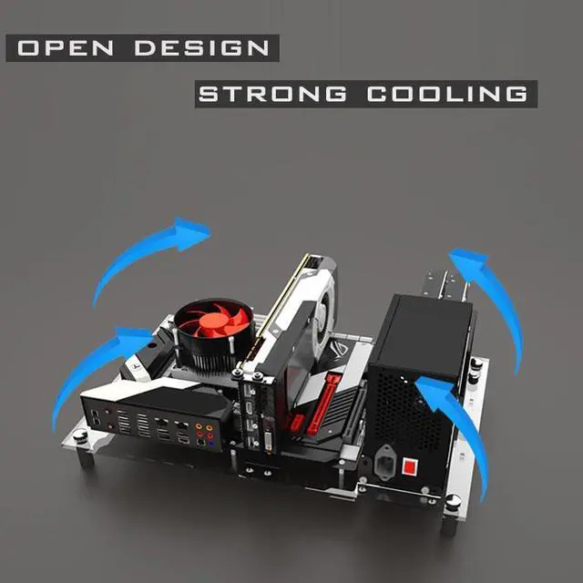 Alt view image 5 of 5 - DIY Acrylic Open Frame PC Case for MATX, ITX Motherboards  Gaming & Test Bench Rack for PC Builds