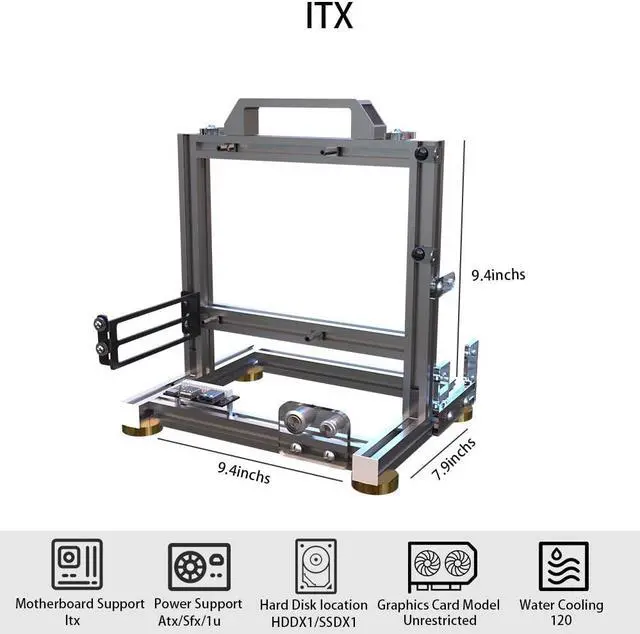 Alt view image 4 of 5 - DIY Open Frame PC Chassis, Aluminum Computer Case, Supports ITX Motherboard, Excellent Cooling, Type-C Support