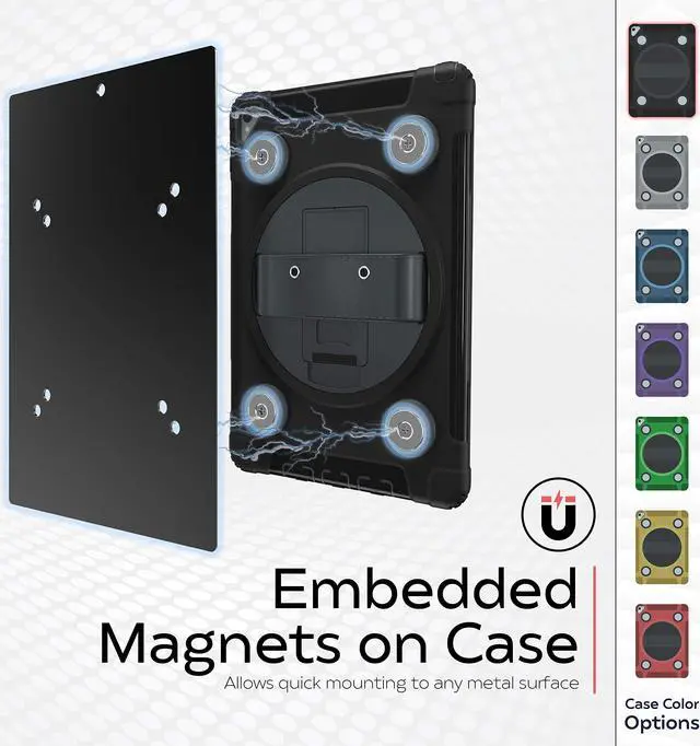Alt view image 5 of 5 - Magnetic Case for iPad 7/8/9 Gen - CTA Hard Kickstand Case with Magnetic Mounting Plates and Carry On Strap for iPad 7/8/9th Generation - Green