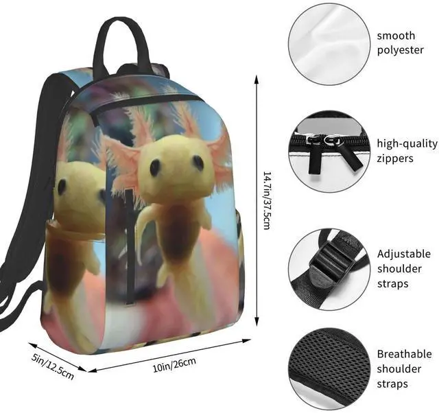 Alt view image 2 of 5 - bassyil Cute Axolotl Backpack Bookbag Laptop Backpacks Multipurpose Daypack For Boys Girls School Men Women Picnic Travel Hiking