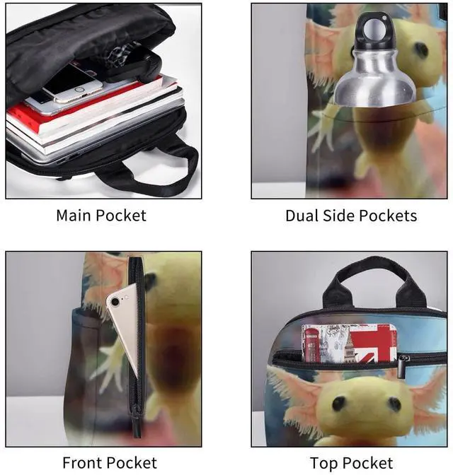 Alt view image 3 of 5 - bassyil Cute Axolotl Backpack Bookbag Laptop Backpacks Multipurpose Daypack For Boys Girls School Men Women Picnic Travel Hiking