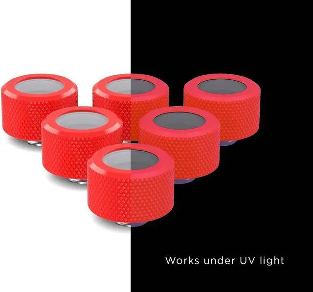 Alt view image 2 of 4 - PrimoChill 16mm OD Rigid SX Fitting - 6 Pack - UV Red
