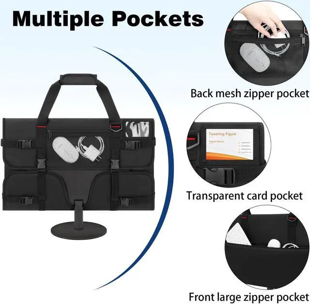 Alt view image 3 of 5 - doksmeria Monitor Carrying Case, Monitor Travel Case for 27" LCD Screens and Monitors, Protective Monitor Bag Computer Monitor Dust Covers with Padded Velvet Lining & Adjustable Shoulder Strap