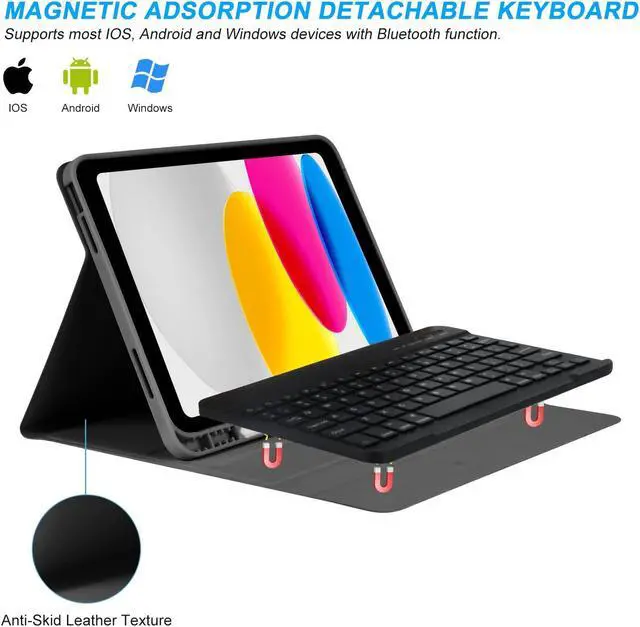 Alt view image 3 of 5 - besky for iPad 11th 10th Generation Case with Keyboard - Detachable Bluetooth Keyboard Case with Pencil Holder for iPad 11-inch A16 2025 10th Gen 10.9 Inch 2022 (Black)