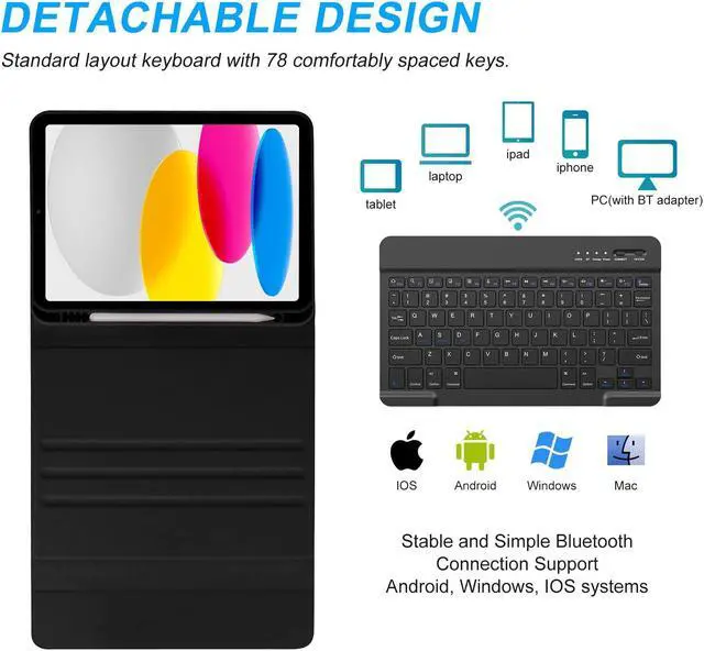 Alt view image 5 of 5 - besky for iPad 11th 10th Generation Case with Keyboard - Detachable Bluetooth Keyboard Case with Pencil Holder for iPad 11-inch A16 2025 10th Gen 10.9 Inch 2022 (Black)