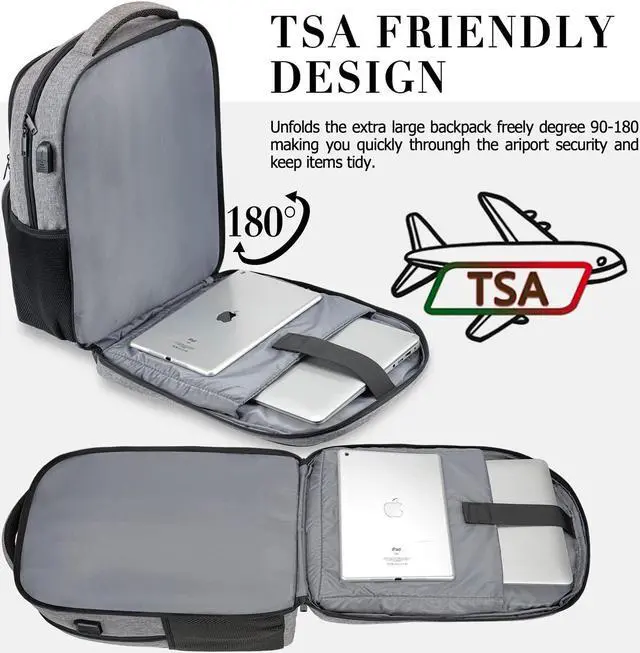 Alt view image 5 of 5 - BIKROD Backpack for Men, TSA Travel Backpack, College Backpacks Water Resistant Back Pack with USB Charging Port, Business Anti Theft Durable Computer Bag Gifts Fits 15.6 Inch Laptop, Grey