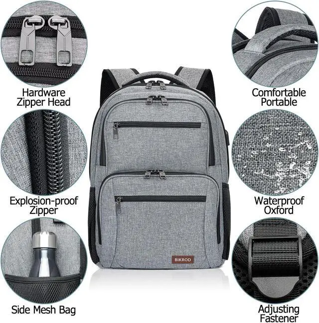 Alt view image 3 of 5 - BIKROD Backpack for Men, TSA Travel Backpack, College Backpacks Water Resistant Back Pack with USB Charging Port, Business Anti Theft Durable Computer Bag Gifts Fits 15.6 Inch Laptop, Grey