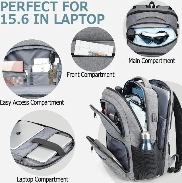 Alt view image 2 of 5 - BIKROD Backpack for Men, TSA Travel Backpack, College Backpacks Water Resistant Back Pack with USB Charging Port, Business Anti Theft Durable Computer Bag Gifts Fits 15.6 Inch Laptop, Grey