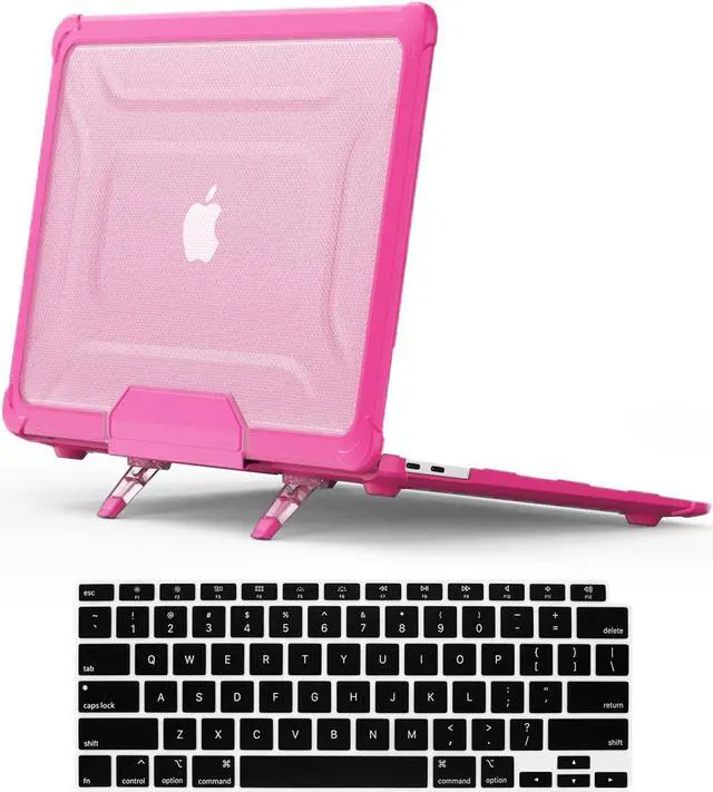 Main image of DTangLsm for MacBook Pro 13 inch Case 2023 2022 2021 2020 M1 A2338 A2289 A2251 A2159 A1989 A1706 Heavy Duty Plastic Hard Shell Rugged Protective Case with TPU Bumper Fold Kickstand+Keyboard Skin, Pink