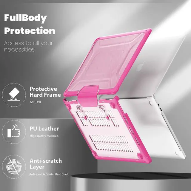 Alt view image 3 of 5 - DTangLsm for MacBook Pro 13 inch Case 2023 2022 2021 2020 M1 A2338 A2289 A2251 A2159 A1989 A1706 Heavy Duty Plastic Hard Shell Rugged Protective Case with TPU Bumper Fold Kickstand+Keyboard Skin, Pink