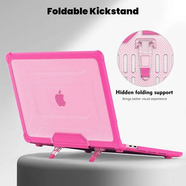 Alt view image 4 of 5 - DTangLsm for MacBook Pro 13 inch Case 2023 2022 2021 2020 M1 A2338 A2289 A2251 A2159 A1989 A1706 Heavy Duty Plastic Hard Shell Rugged Protective Case with TPU Bumper Fold Kickstand+Keyboard Skin, Pink