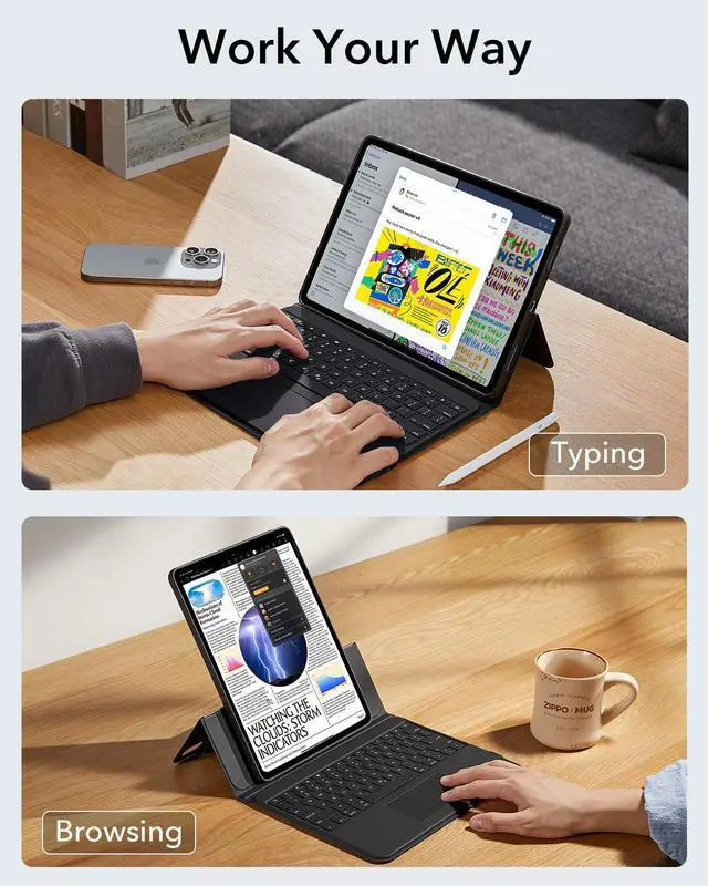 Alt view image 3 of 5 - ESR iPad Air 13 Inch Case Keyboard (M3/M2, 2025/2024), Keyboard Case with Trackpad, Magnetic Detachable Keyboard with Backlit Keys, Fully Adjustable Portrait/Landscape Stand, Ascend Series, Black