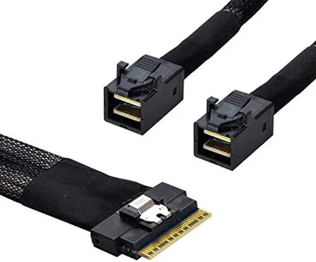 Alt view image 2 of 4 - xiwai PCI-E Ultraport Slimline SAS Slim 4.0 SFF-8654 8i 74pin to Dual SFF-8643 4i Mini SAS HD Cable PCI-Express