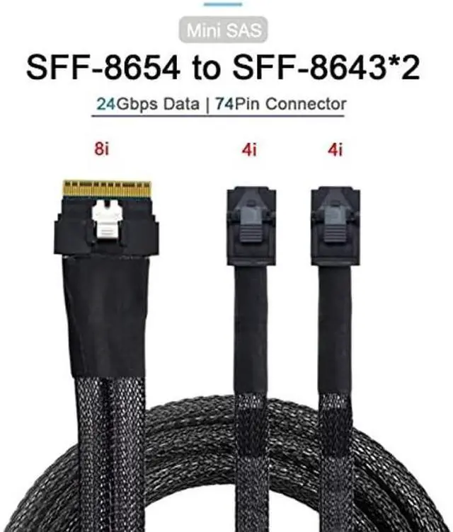 Alt view image 3 of 4 - xiwai PCI-E Ultraport Slimline SAS Slim 4.0 SFF-8654 8i 74pin to Dual SFF-8643 4i Mini SAS HD Cable PCI-Express