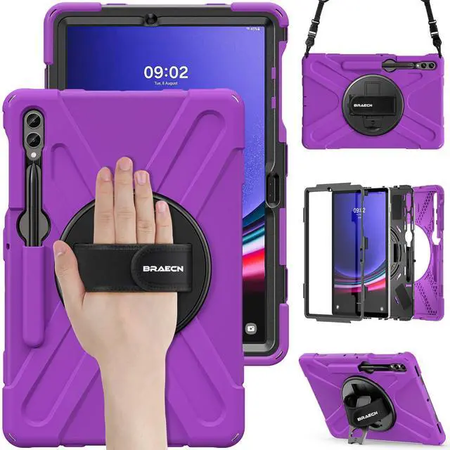Main image of BRAECN for Galaxy Tab S10 Plus Case 2024&S9 FE Plus/S8 Plus/S7 Plus /S7 FE 12.4 Inch,Heavy Duty Shockproof Case with S Pen Holder&360 Rotating Hand Strap/Kickstand/Shoulder Strap for Tab S10+,Purple