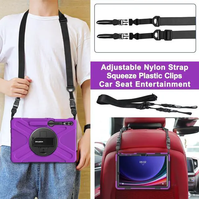 Alt view image 4 of 5 - BRAECN for Galaxy Tab S10 Plus Case 2024&S9 FE Plus/S8 Plus/S7 Plus /S7 FE 12.4 Inch,Heavy Duty Shockproof Case with S Pen Holder&360 Rotating Hand Strap/Kickstand/Shoulder Strap for Tab S10+,Purple
