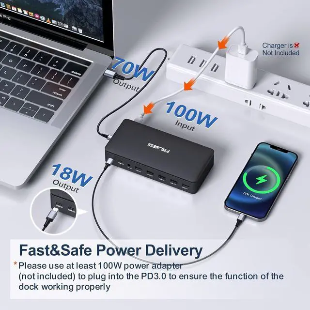 Alt view image 3 of 5 - USB C Docking Station Dual Monitor, 16 in 1 Multiport Hub with Triple Display (2 HDMI, DP, VGA, 2 PD 100W & 18W, RJ45, USB C&A, SD/TF, Mic/Audio) Compatible for MacBook/Dell/HP/Lenovo Laptops Black