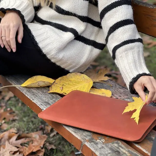 Alt view image 2 of 5 - Leather Case for MacBook Air 15 inch 2023 2024 2025 M2 M3 M4 Laptop Genuine Leather Sleeve Case Vintage Sleeve for MacBook Air 15" (Cognac)
