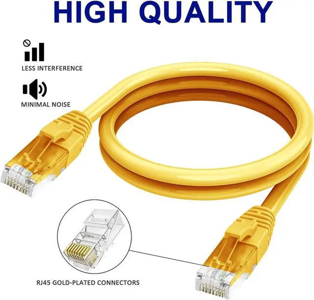 Alt view image 3 of 5 - Adoreen Cat 6 Ethernet Cable 200 Ft-Yellow, Outdoor & Indoor Snagless Long Round RJ45 Network Cable, POE, Soft Flexible Gbps Internet LAN Computer Patch Cord for Router Modem Switch Fast Gaming+ Ties