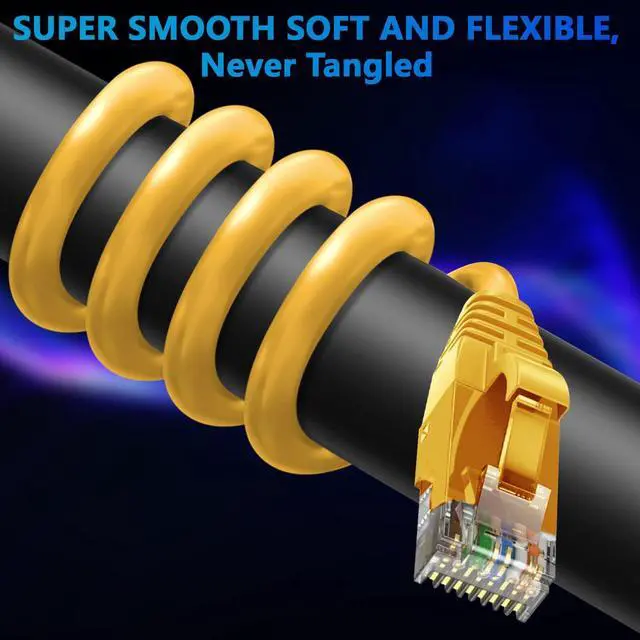 Alt view image 2 of 5 - Adoreen Cat 6 Ethernet Cable 200 Ft-Yellow, Outdoor & Indoor Snagless Long Round RJ45 Network Cable, POE, Soft Flexible Gbps Internet LAN Computer Patch Cord for Router Modem Switch Fast Gaming+ Ties