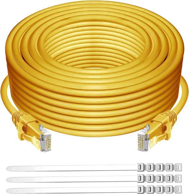 Main image of Adoreen Cat 6 Ethernet Cable 200 Ft-Yellow, Outdoor & Indoor Snagless Long Round RJ45 Network Cable, POE, Soft Flexible Gbps Internet LAN Computer Patch Cord for Router Modem Switch Fast Gaming+ Ties