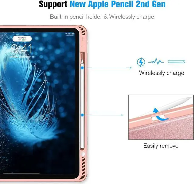 Alt view image 3 of 5 - CaseBot Magnetic Case for iPad Pro 12.9-inch 6th Generation 2022, Multiple Angle Shockproof Rugged Stand Case, Soft TPU Back Cover w/Pencil Holder, Also Fit iPad Pro 12.9" 5th/4th/3rd Gen, Rose Gold