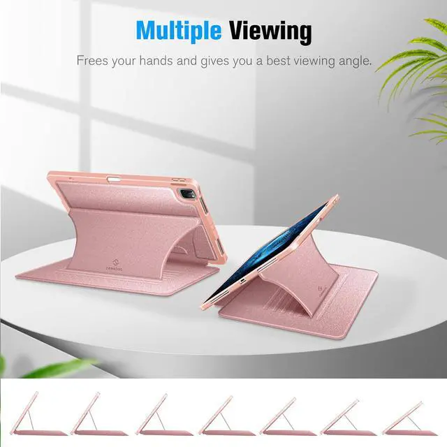 Alt view image 4 of 5 - CaseBot Magnetic Case for iPad Pro 12.9-inch 6th Generation 2022, Multiple Angle Shockproof Rugged Stand Case, Soft TPU Back Cover w/Pencil Holder, Also Fit iPad Pro 12.9" 5th/4th/3rd Gen, Rose Gold