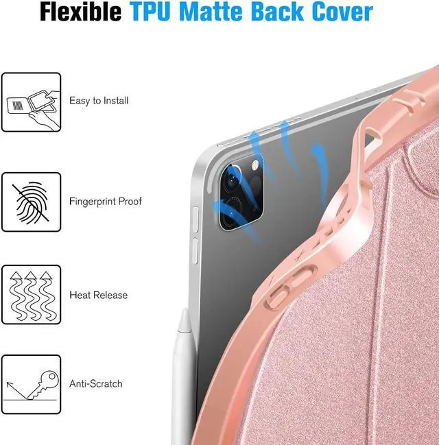 Alt view image 5 of 5 - CaseBot Magnetic Case for iPad Pro 12.9-inch 6th Generation 2022, Multiple Angle Shockproof Rugged Stand Case, Soft TPU Back Cover w/Pencil Holder, Also Fit iPad Pro 12.9" 5th/4th/3rd Gen, Rose Gold