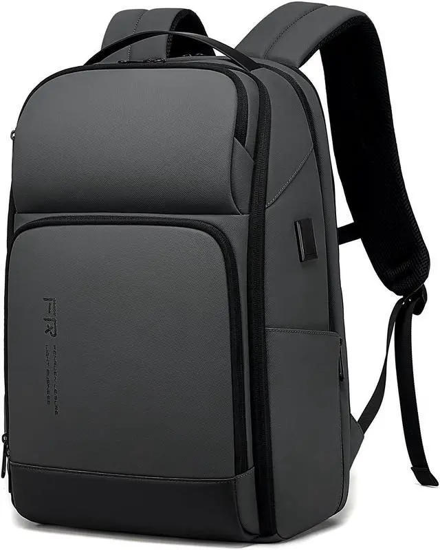 Main image of FENRUIEN 17 Inch Travel Backpack Gray, Expandable Water Resistant Computer Backpack with USB Port, Black Laptop Bag for Business/College/Work