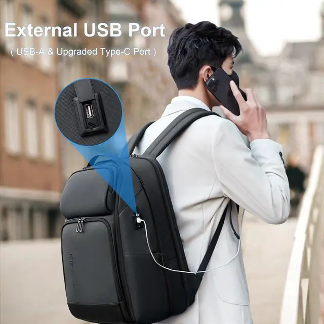 Alt view image 5 of 5 - FENRUIEN 17 Inch Travel Backpack Gray, Expandable Water Resistant Computer Backpack with USB Port, Black Laptop Bag for Business/College/Work