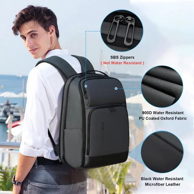 Alt view image 4 of 5 - FENRUIEN 17 Inch Travel Backpack Gray, Expandable Water Resistant Computer Backpack with USB Port, Black Laptop Bag for Business/College/Work