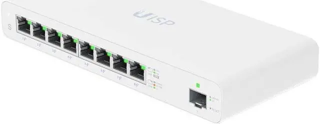 Main image of Ubiquiti UISP-S Gigabit PoE Switch for WISP MicroPoP Applications, 8 x GbE RJ45 Ports, 1 x 1G SFP Port, Fanless Thermal Cooling, Silent Operation, White