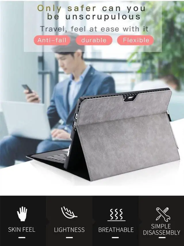 Alt view image 2 of 5 - Protective Case for Surface Pro 7/Pro 6/Pro 5/Pro 4 Tablet,Surface12.3 Inch Case, Compatible with Type Cover Keyboard, Business Cover with Pen Holder,Black