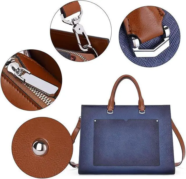 Alt view image 5 of 5 - CLUCI Leather Briefcase for Women Laptop 15.6 Inch Professional Business Work Ladies Computer Handbag Shoulder Bag Two-toned Blue
