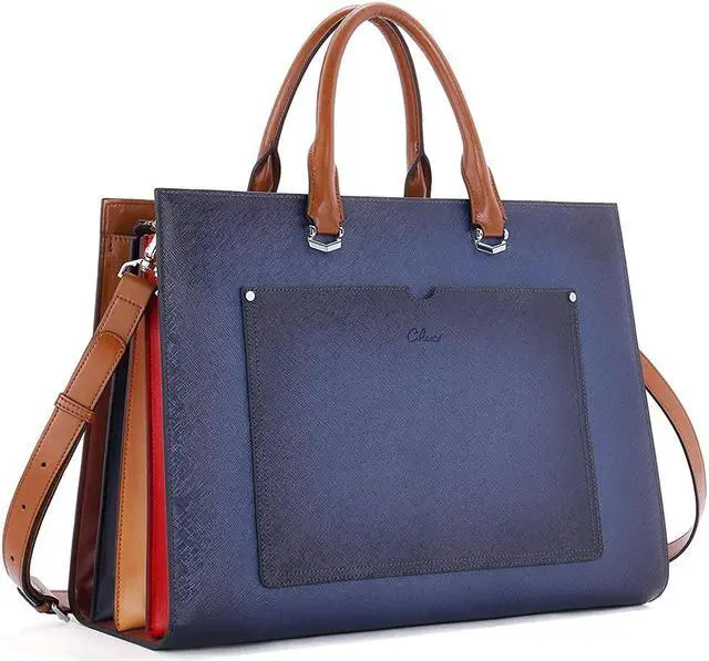 Main image of CLUCI Leather Briefcase for Women Laptop 15.6 Inch Professional Business Work Ladies Computer Handbag Shoulder Bag Two-toned Blue