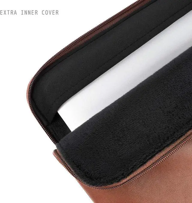 Alt view image 4 of 5 - Comfyable Slim Laptop Sleeve Compatible with 13 Inch MacBook Air 13 in M4 M3 M2 M1, 13" MacBook Pro, PU Leather Bag Water-Resistant Cover Case, Brown
