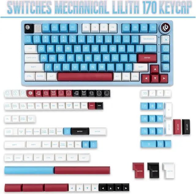 Alt view image 2 of 5 - GEKUCAP 170 Keys Double Shot Keycaps, SA Profile PBT Keycaps Full Set, Custom Keyboard Keycaps for 60% 65% 75% 100% Cherry Gateron MX Switches Mechanical Keyboard, Blue/Black/White/Red Keycaps