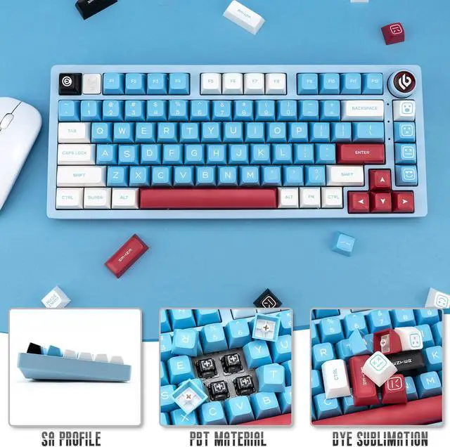 Alt view image 3 of 5 - GEKUCAP 170 Keys Double Shot Keycaps, SA Profile PBT Keycaps Full Set, Custom Keyboard Keycaps for 60% 65% 75% 100% Cherry Gateron MX Switches Mechanical Keyboard, Blue/Black/White/Red Keycaps