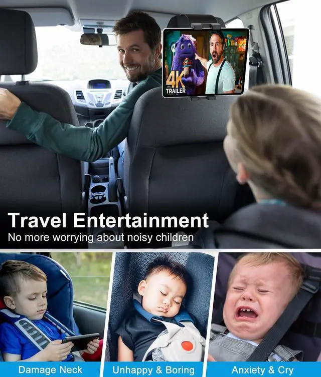 Alt view image 4 of 5 - GDZN Car Headrest Tablet Mount Holder, [Highly Elastic Band] Tablet Holder for Car Back Seat, Adjustable Vehicles Kids Travel Stand for iPad Pro 12.9 Mini Air, Galaxy Tabs, iPhone, Fire, 4-13" Device