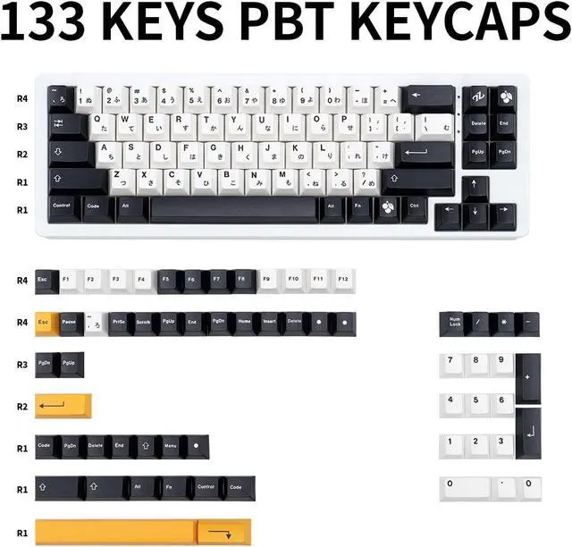 Alt view image 2 of 5 - GEKUCAP 133 Keys Black and White Japanese Keycaps, Minimalist Style Cherry Profile Custom Keycaps, Dye Sublimation PBT Keycaps Set for Cherry MX Switch Gaming Mechanical Keyboards