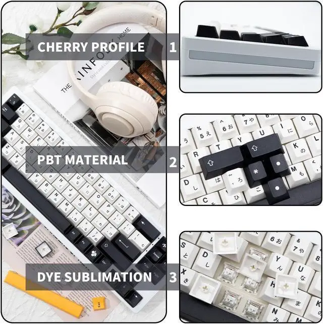Alt view image 3 of 5 - GEKUCAP 133 Keys Black and White Japanese Keycaps, Minimalist Style Cherry Profile Custom Keycaps, Dye Sublimation PBT Keycaps Set for Cherry MX Switch Gaming Mechanical Keyboards