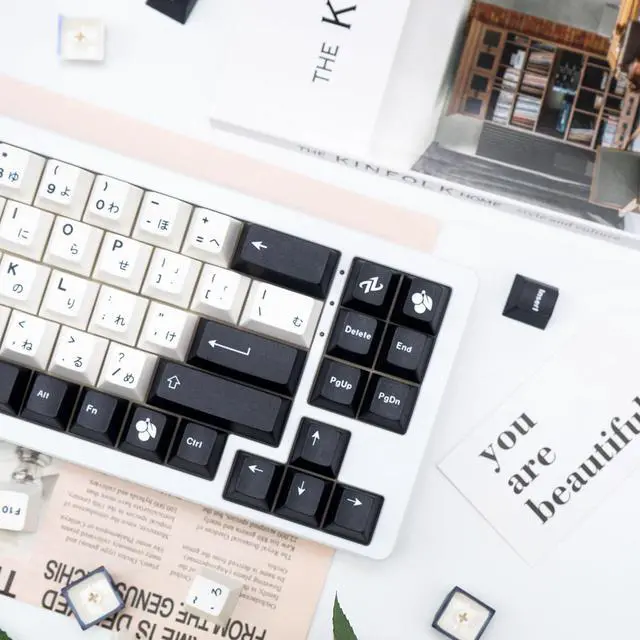Alt view image 5 of 5 - GEKUCAP 133 Keys Black and White Japanese Keycaps, Minimalist Style Cherry Profile Custom Keycaps, Dye Sublimation PBT Keycaps Set for Cherry MX Switch Gaming Mechanical Keyboards