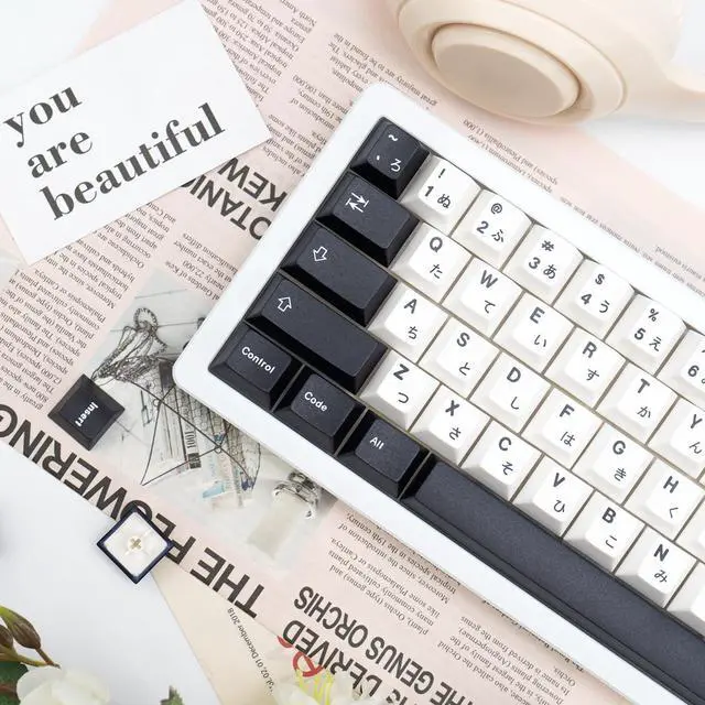 Alt view image 4 of 5 - GEKUCAP 133 Keys Black and White Japanese Keycaps, Minimalist Style Cherry Profile Custom Keycaps, Dye Sublimation PBT Keycaps Set for Cherry MX Switch Gaming Mechanical Keyboards