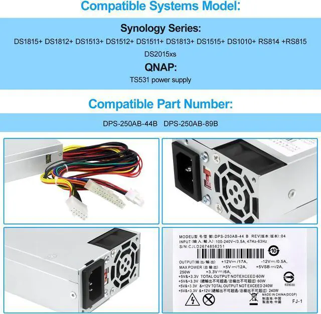 Alt view image 2 of 5 - S-Union Upgraded DS1815+ 250W Power Supply Compatible with Synology DS1815+ DS1812+ DS1513+ DS1512+ DS1010+ RS814 +RS815 DS2015xs DS1511+ DS1813+ DS1515+ QNAP TS531 DPS-250AB-44B New Power Supply
