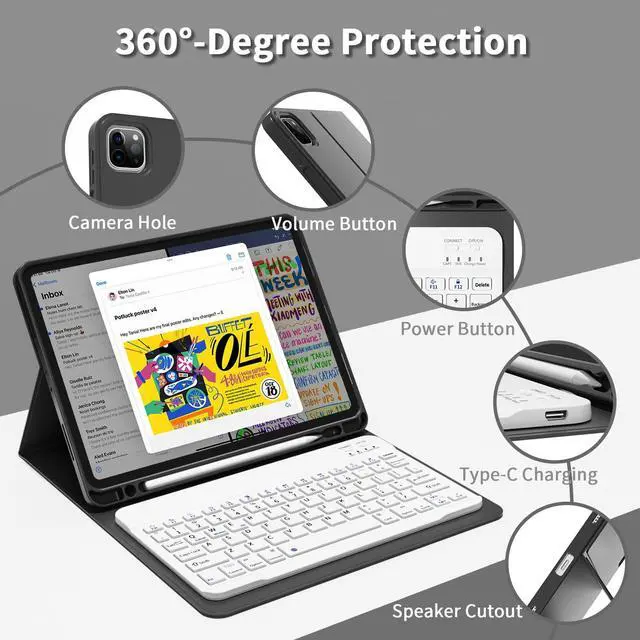 Alt view image 2 of 5 - GKABXY Keyboard Case for iPad Pro 11 inch (4th/3rd/2nd/1st Gen) 2022/2021/2020/2018, Detachable Wireless Bluetooth Keyboard Case with Pencil Holder for iPad Pro 11", Auto Sleep/Wake (Black)