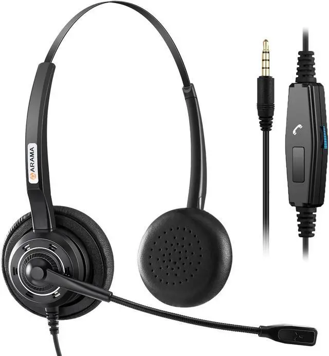 Main image of Cell Phone Headset with Noise Canceling Mic & Answer Switch, 3.5mm Headset for iPhone Android and iPad Tablets, Wired Computer Headphone for Office Home Call Center Business Skype Softphone